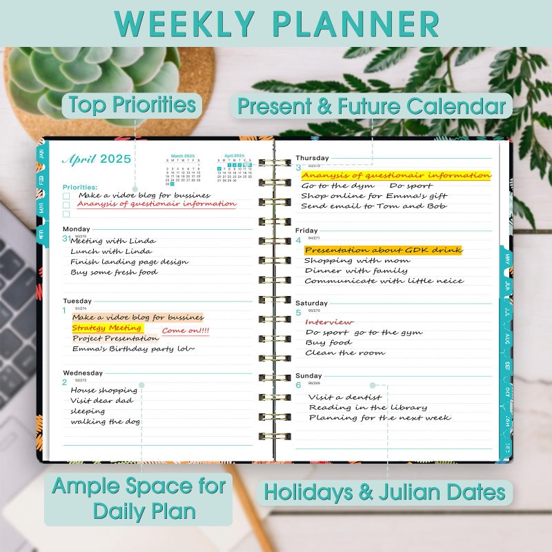 Ymumuda 2025 Planner, 12-Month Daily Weekly Monthly Planner from JAN.2025 to DEC.2025, 8.4"" X 6"", Spiral Planner Notebook with Stickers, Elastic Closure, Inner Pocket - Image 4